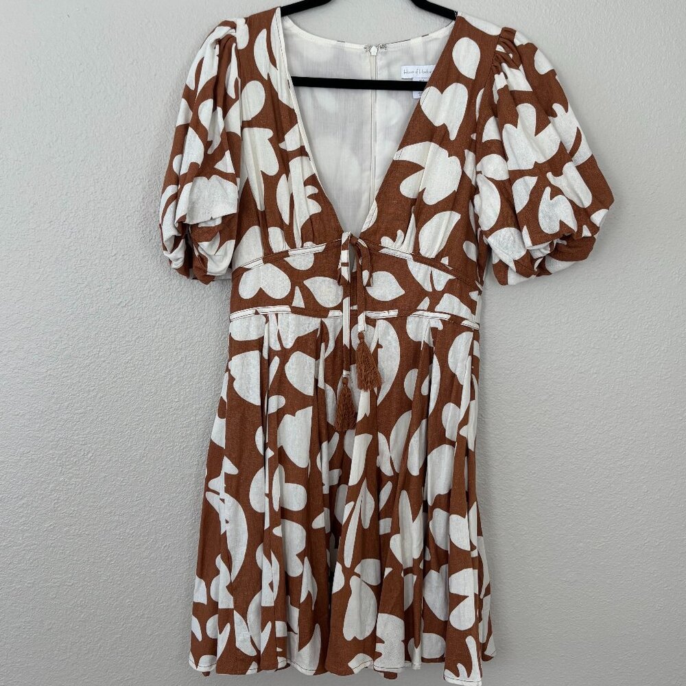 Brown printed House of Harlow puff sleeve mini dress